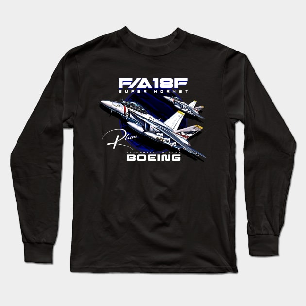F18 Super Hornet Rhino Us Air Force Fighterjet Long Sleeve T-Shirt by aeroloversclothing